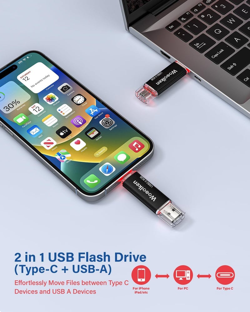 Wooolken USB C Flash Drive 8GB 10 Pack, Type-C Flash Drive + USB 2.0 Thumb Drive OTG Memory Stick Compatible with iPhone 16/15, Android Smartphone/Tablets/Computers - Image 2